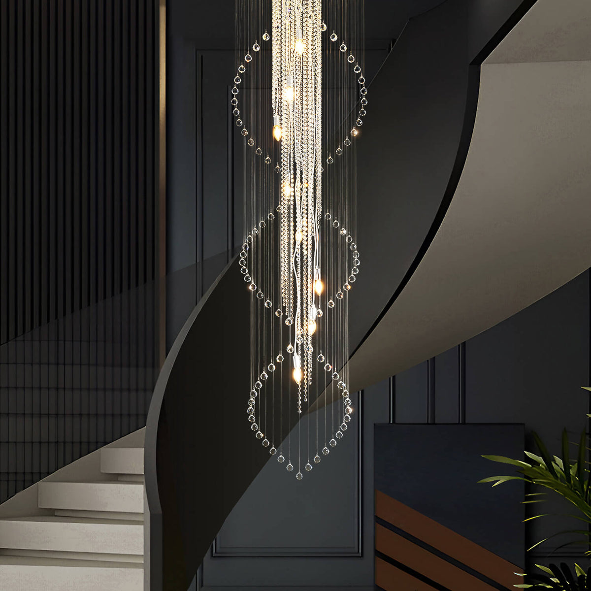 Lustre Spirale Cristal Argenté Gouttes