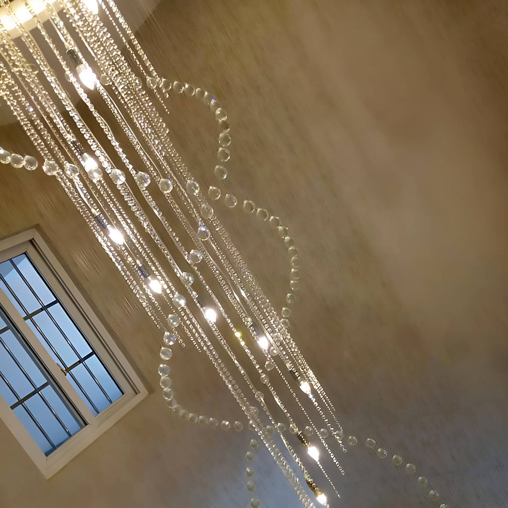 Lustre Spirale Cristal Argenté Gouttes