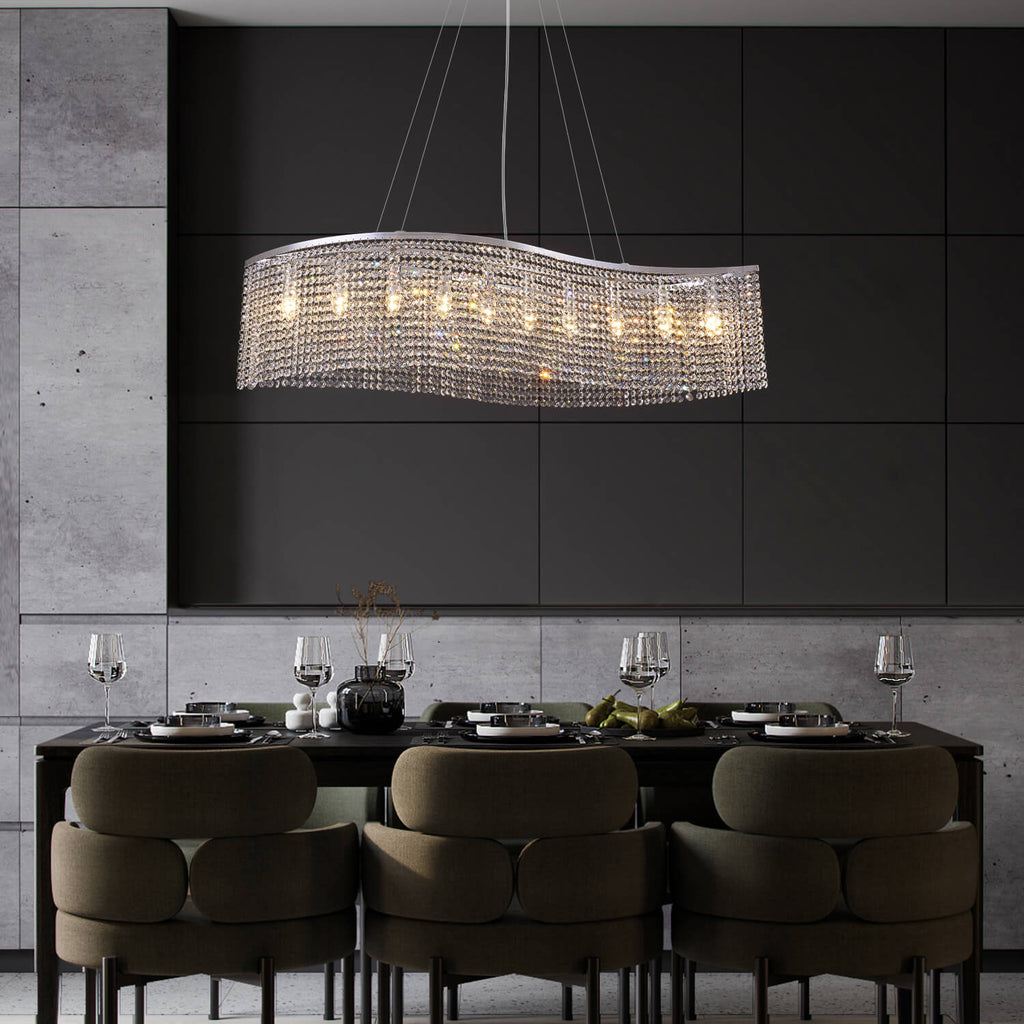 Lustre Rectangulaire Cristal Salle à Manger Vague