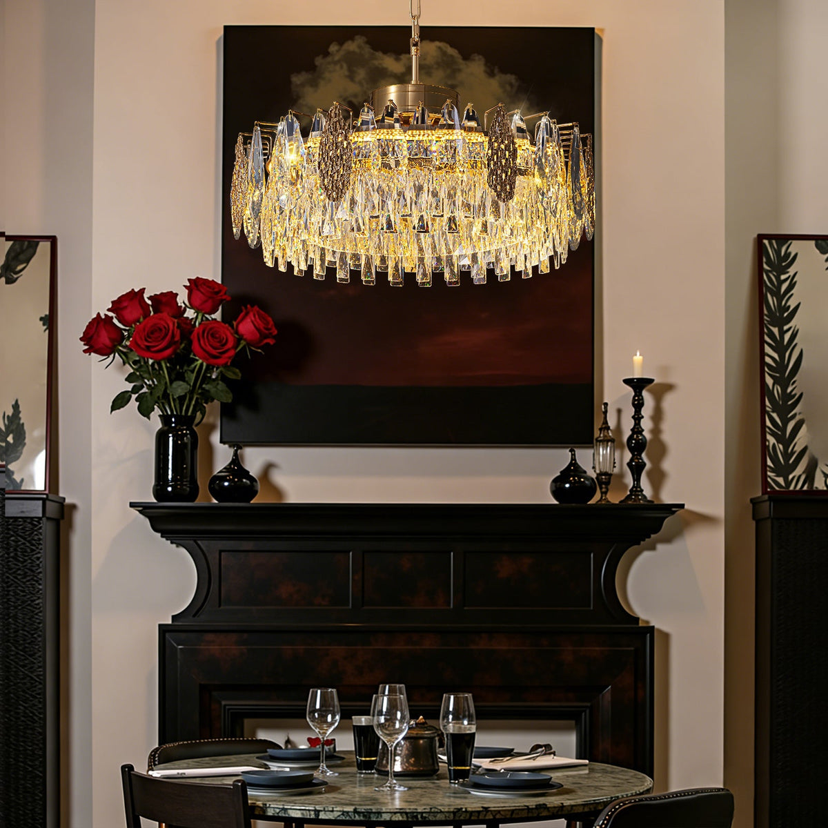 Lustre Rond Cristal Doré