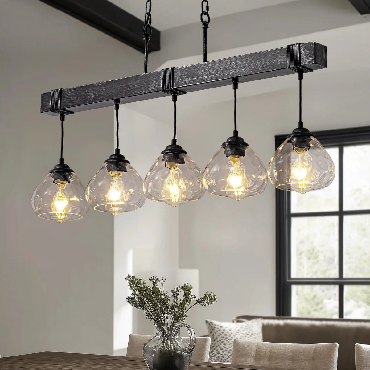 Lustre Cristal Style Farmhouse Chic pour Salle à Manger