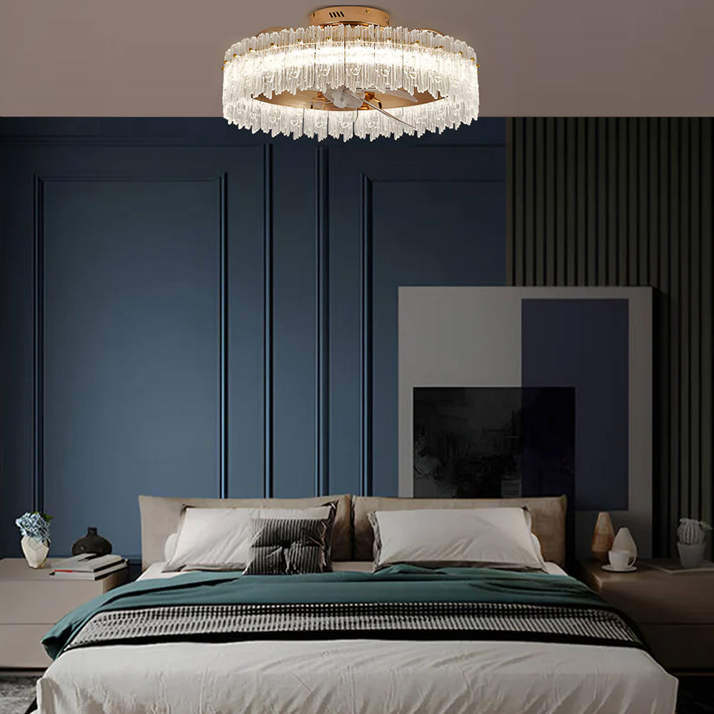 Ventilateur de Plafond Cristal Doré Oscillant