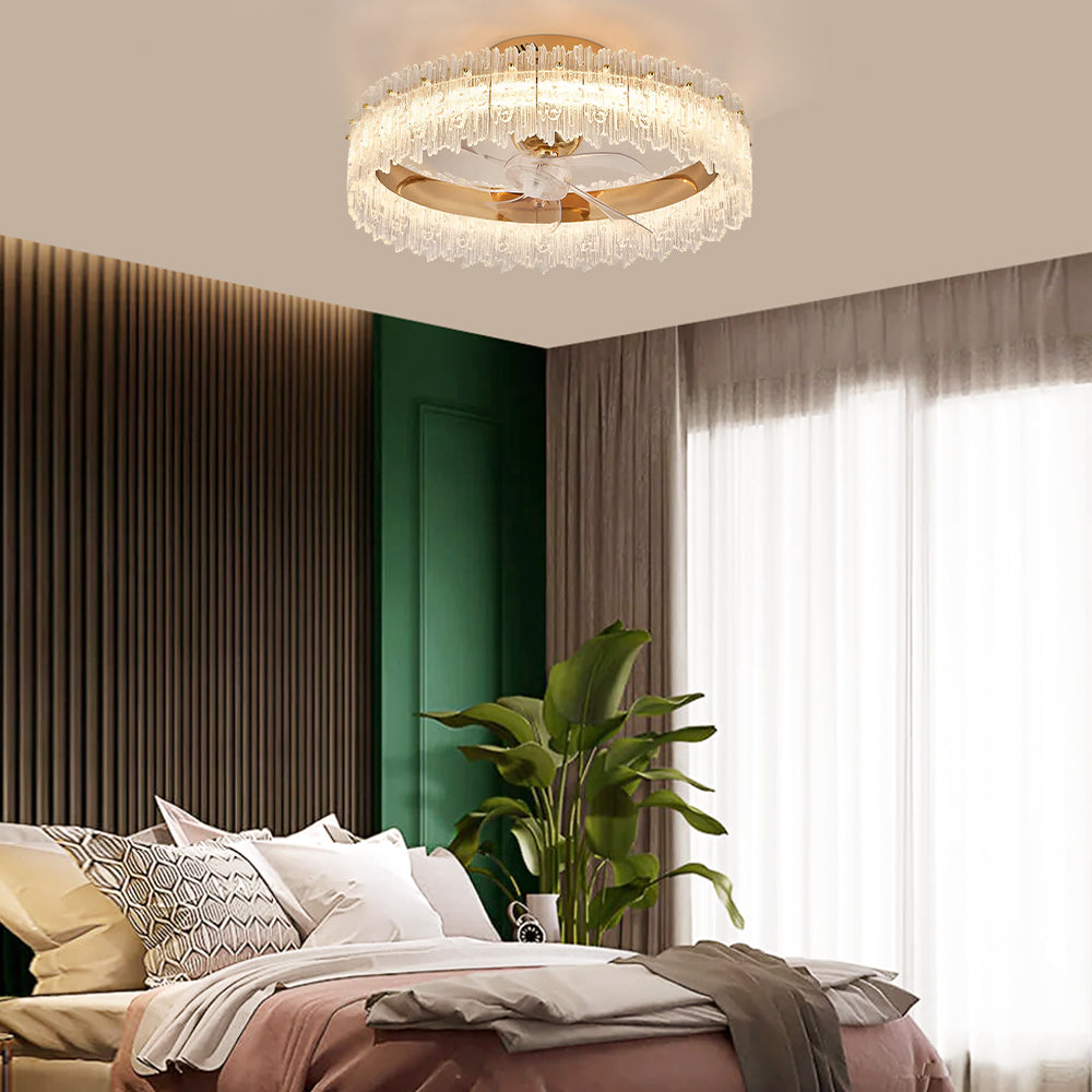 Ventilateur de Plafond Cristal Doré Oscillant
