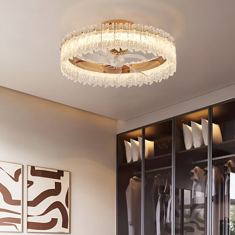 Ventilateur de Plafond Cristal Doré Oscillant