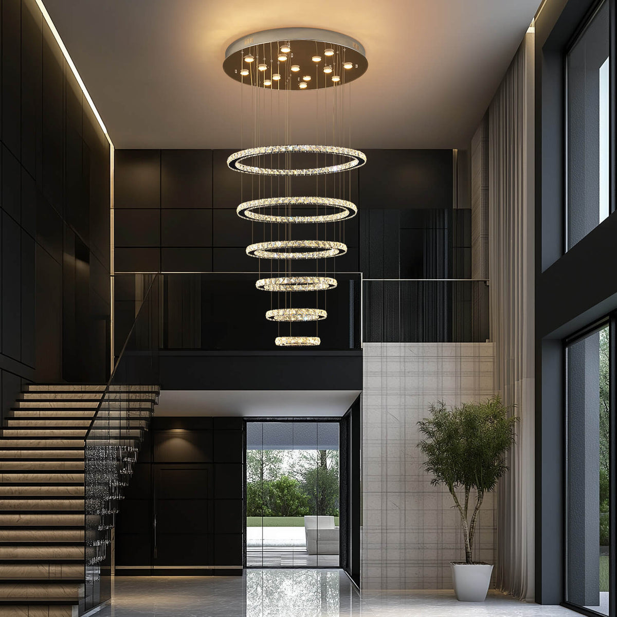 Lustre Anneau Cristal Noir