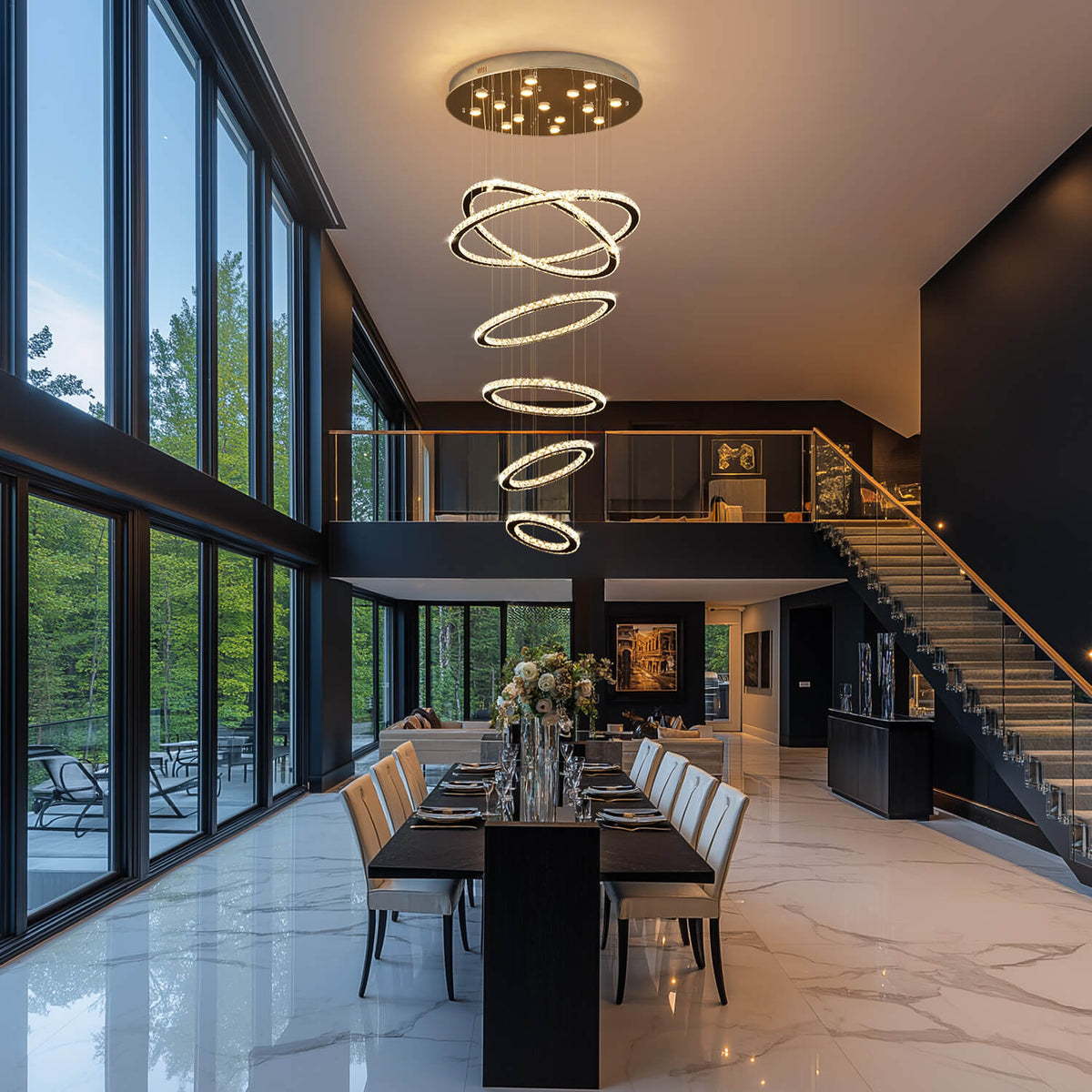 Lustre Anneau Cristal Noir
