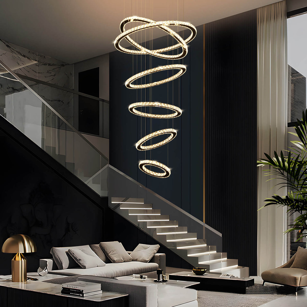 Lustre Anneau Cristal Noir