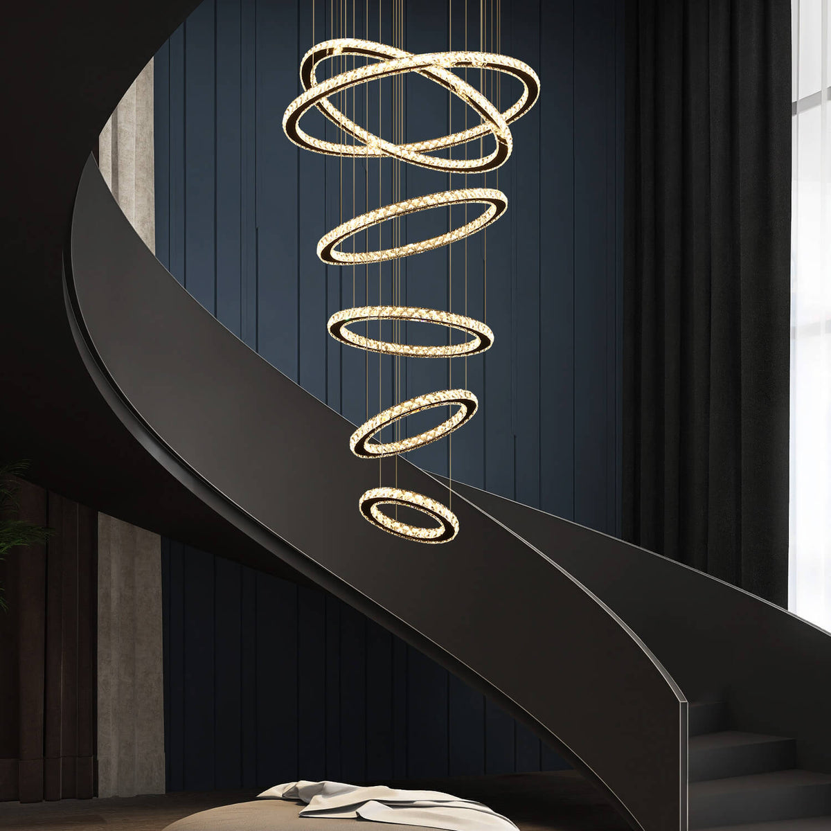 Lustre Anneau Cristal Noir
