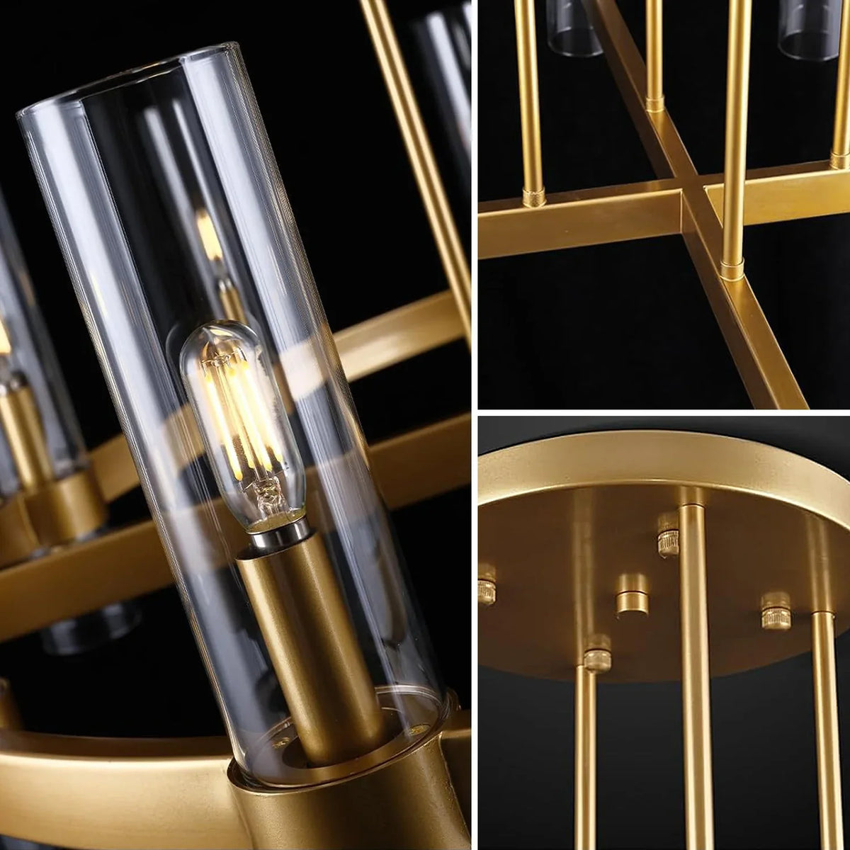 Lustre Tube Verre Transparent Doré pour Salle à Manger