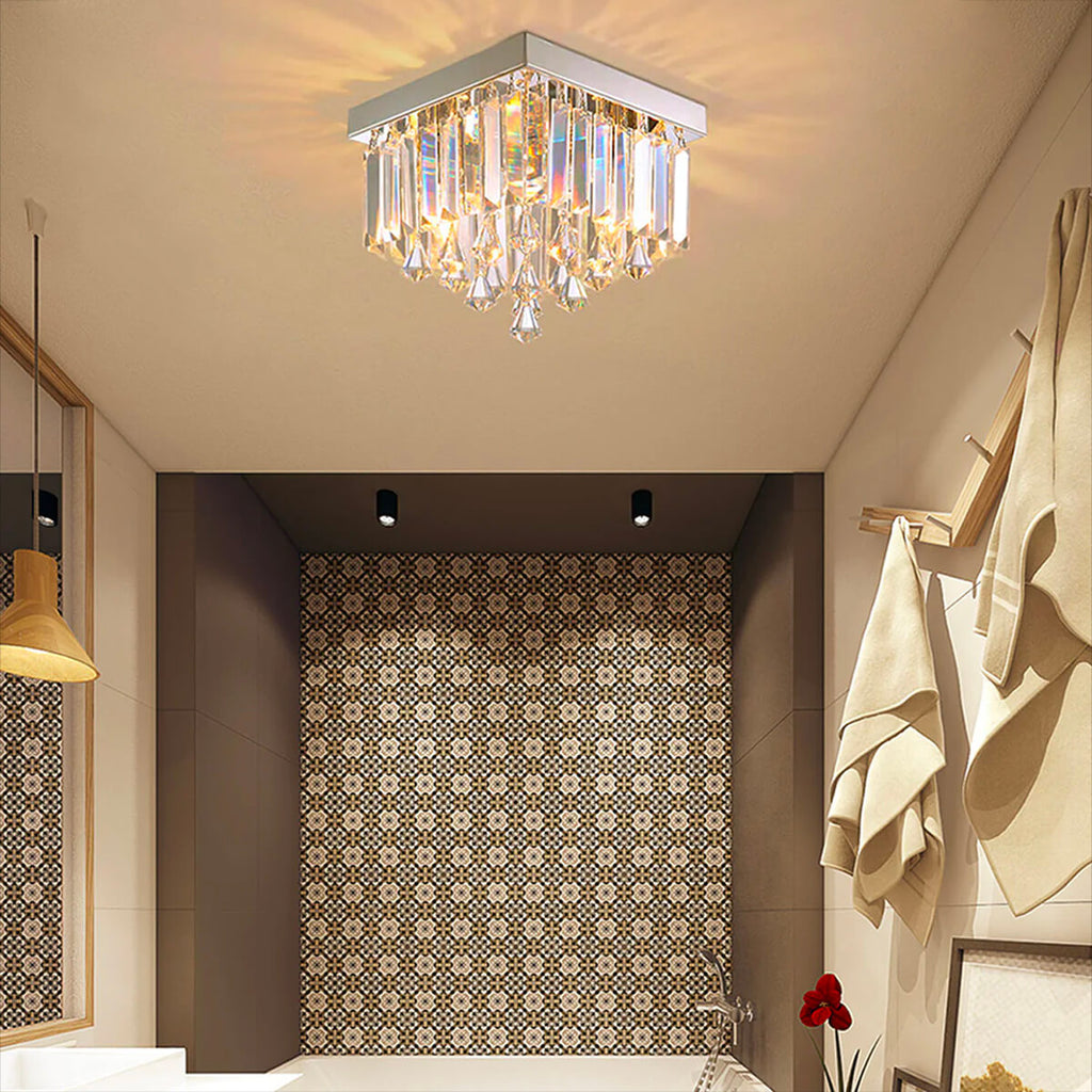 Lustre Carré Cristal Argenté 2 Lumières