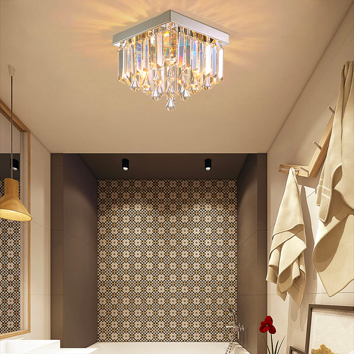 Lustre Carré Cristal Argenté 2 Lumières