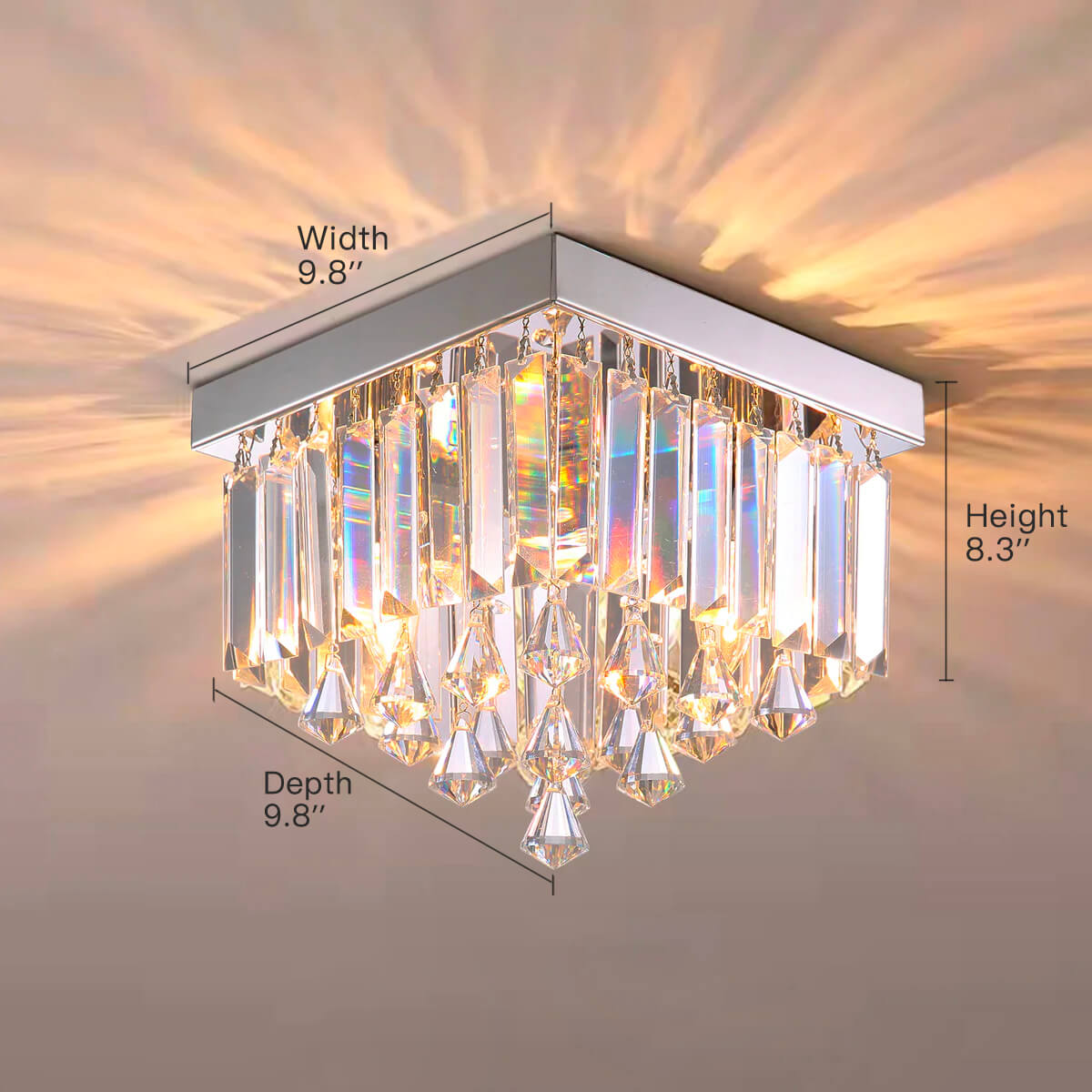 Lustre Carré Cristal Argenté 2 Lumières