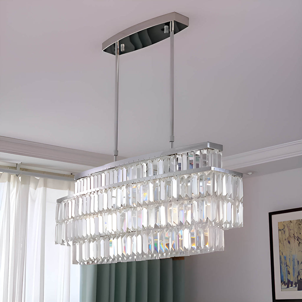Lustre Rectangulaire Cristal Salle à Manger Étagé