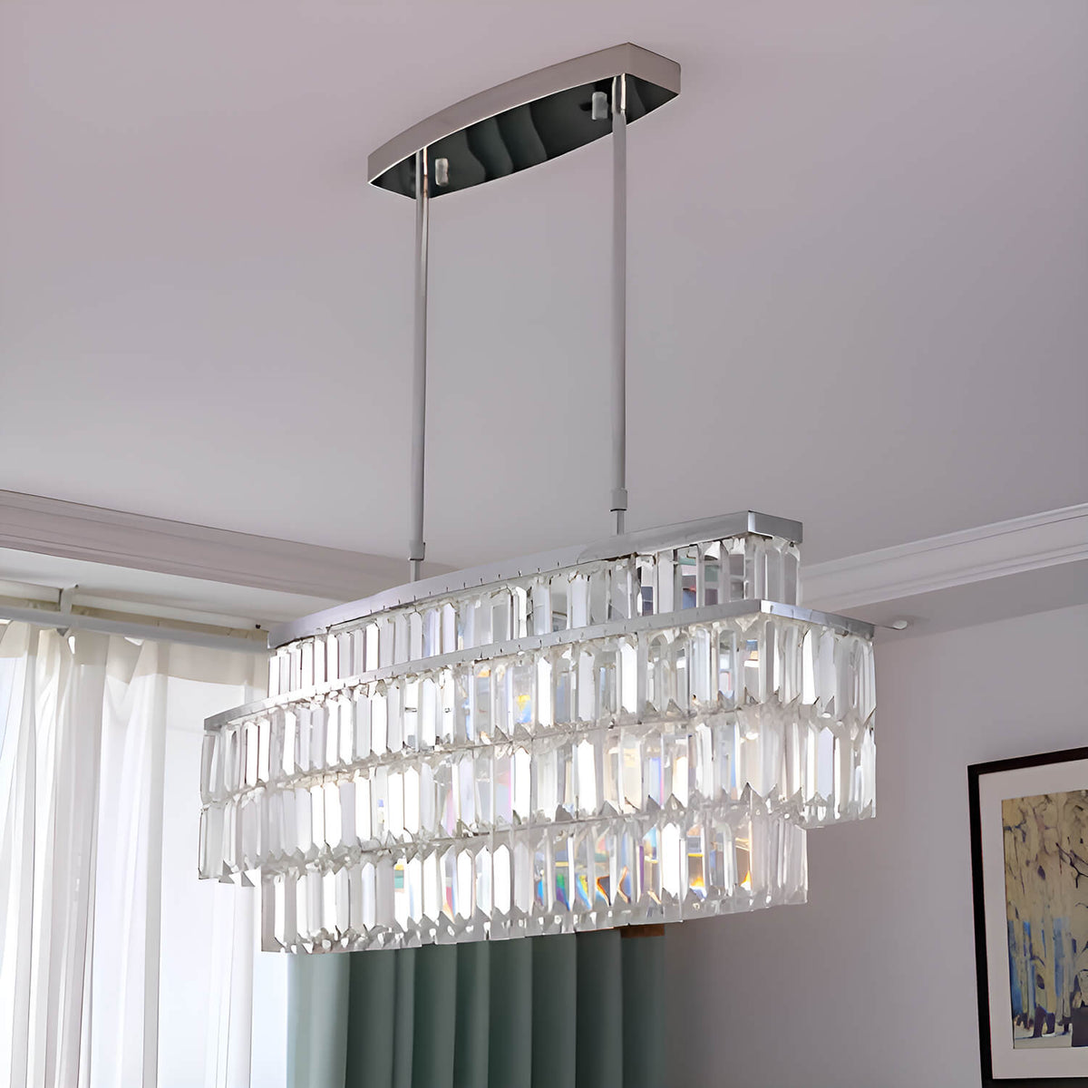 Lustre Rectangulaire Cristal Salle à Manger Étagé