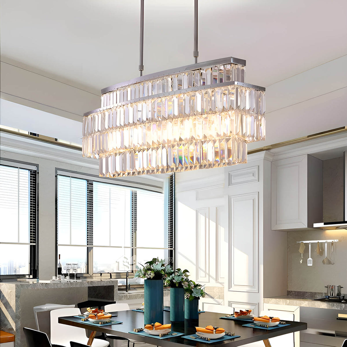 Lustre Rectangulaire Cristal Salle à Manger Étagé