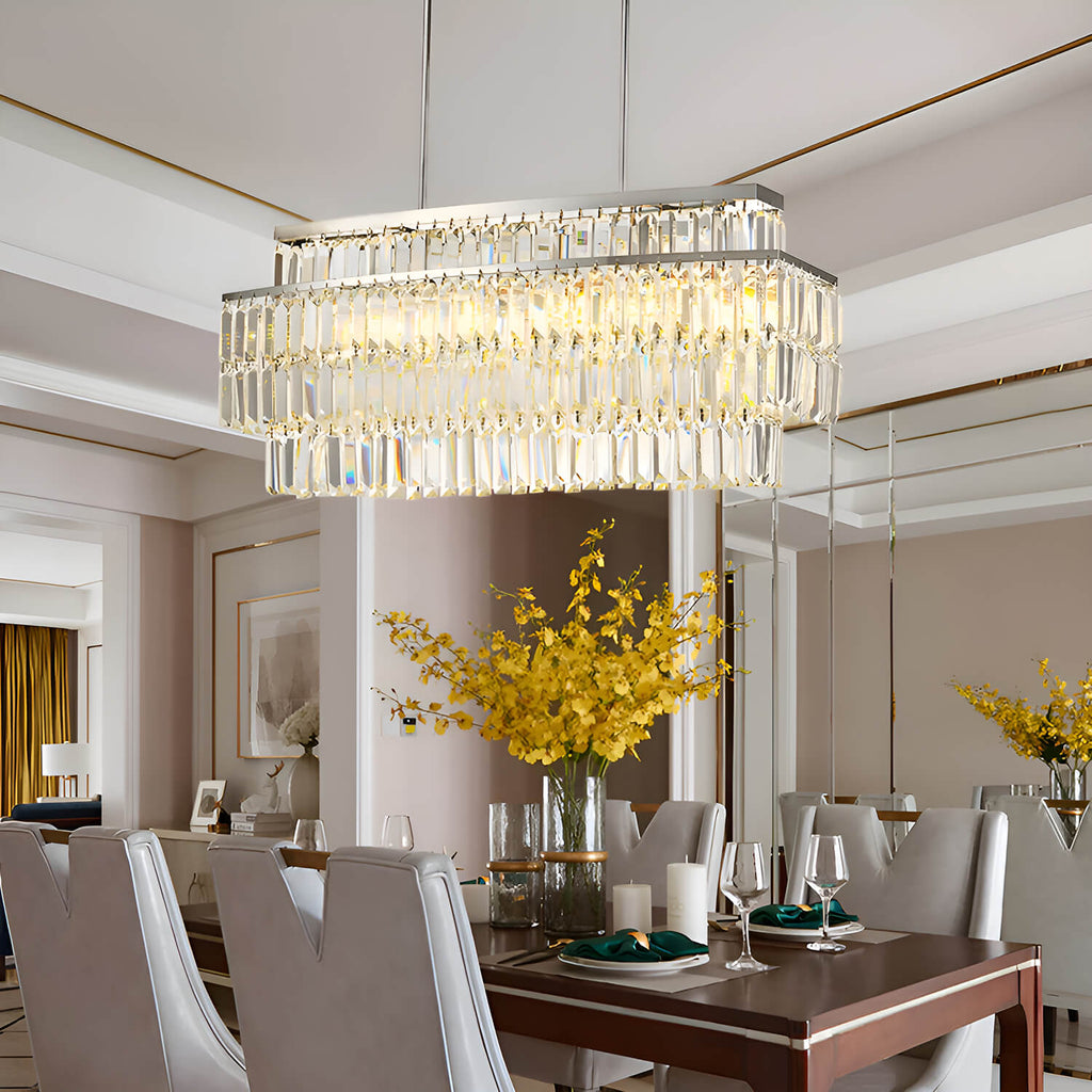 Lustre Rectangulaire Cristal Salle à Manger Étagé