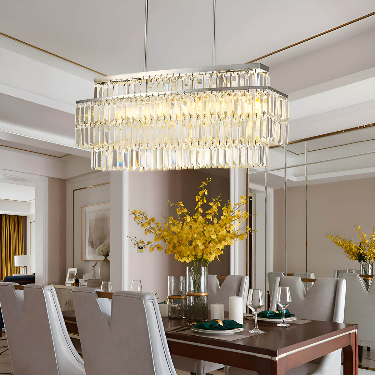 Lustre Rectangulaire Cristal Salle à Manger Étagé