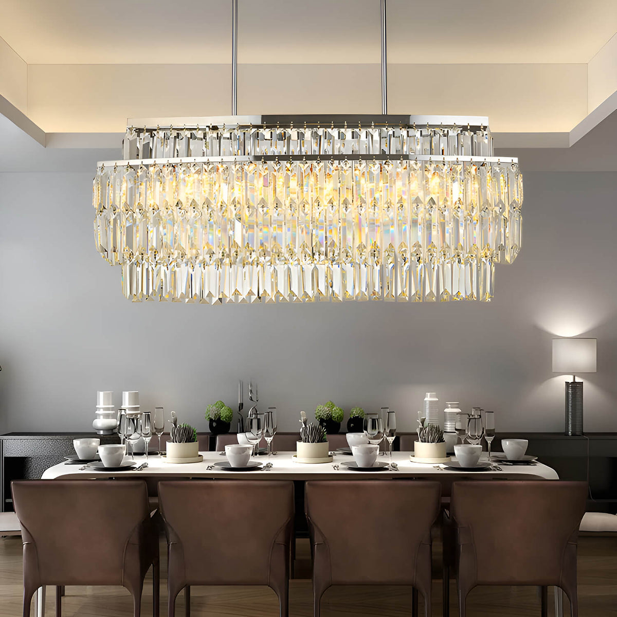 Lustre Rectangulaire Cristal Salle à Manger Étagé