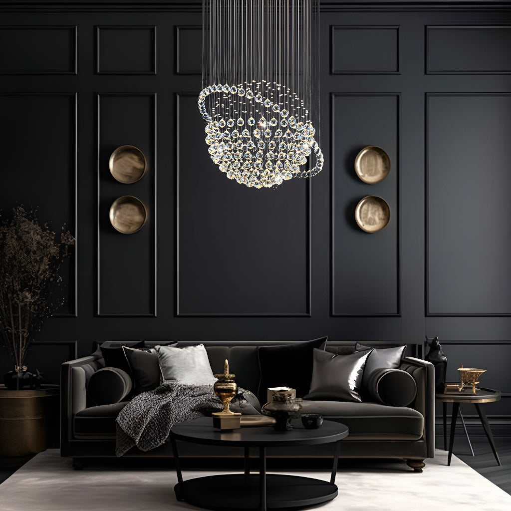 Lustre Sphère Cristal Argenté Salon