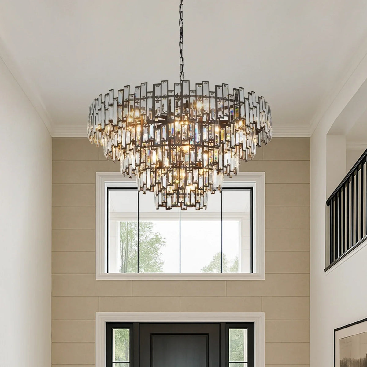 Lustre Cristal Noir K9 Rond pour Salle à Manger