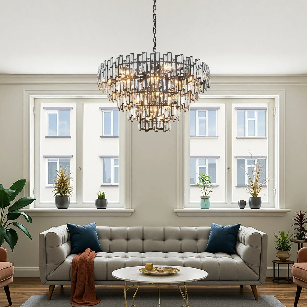 Lustre Cristal Noir K9 Rond pour Salle à Manger