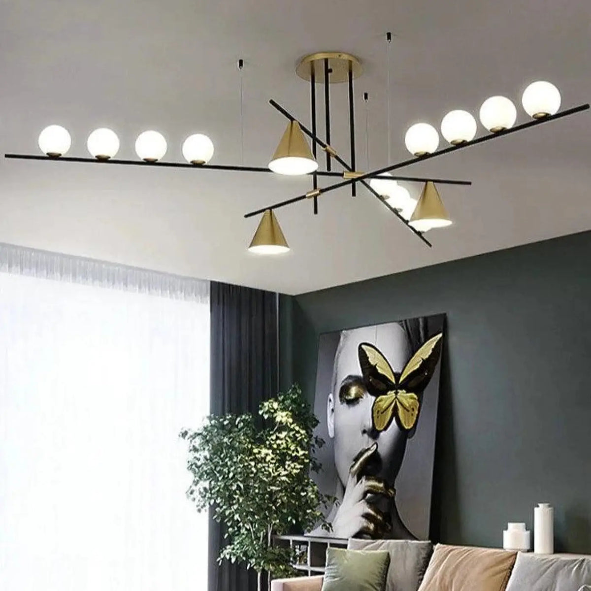 Plafonnier Moderne à Globe Noir et Doré