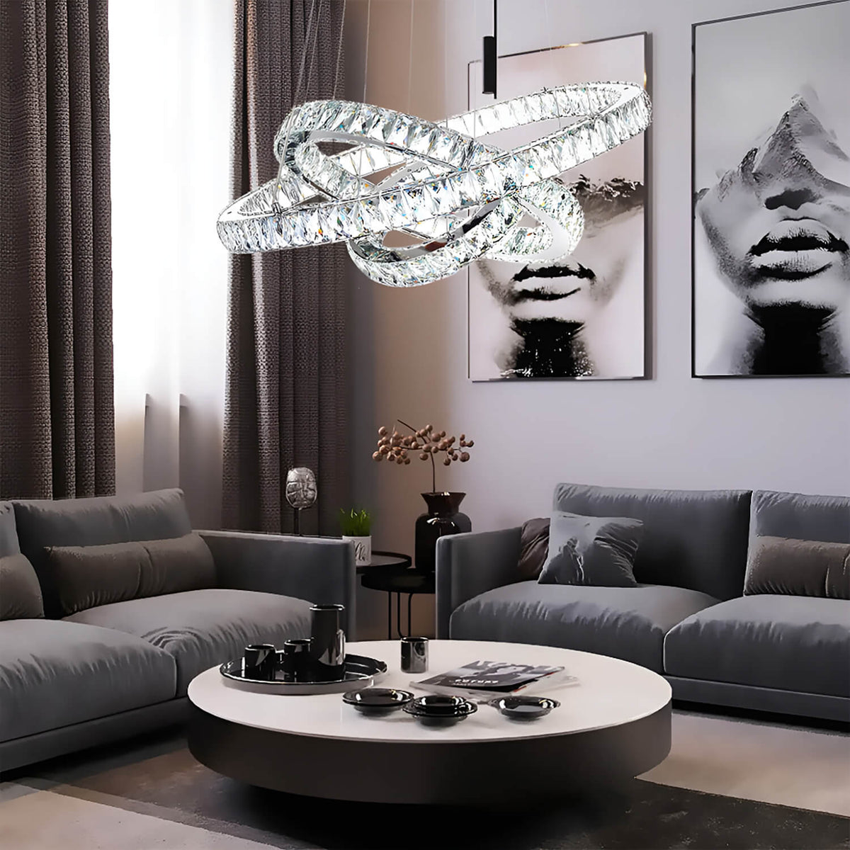 Lustre Anneau Cristal Argenté