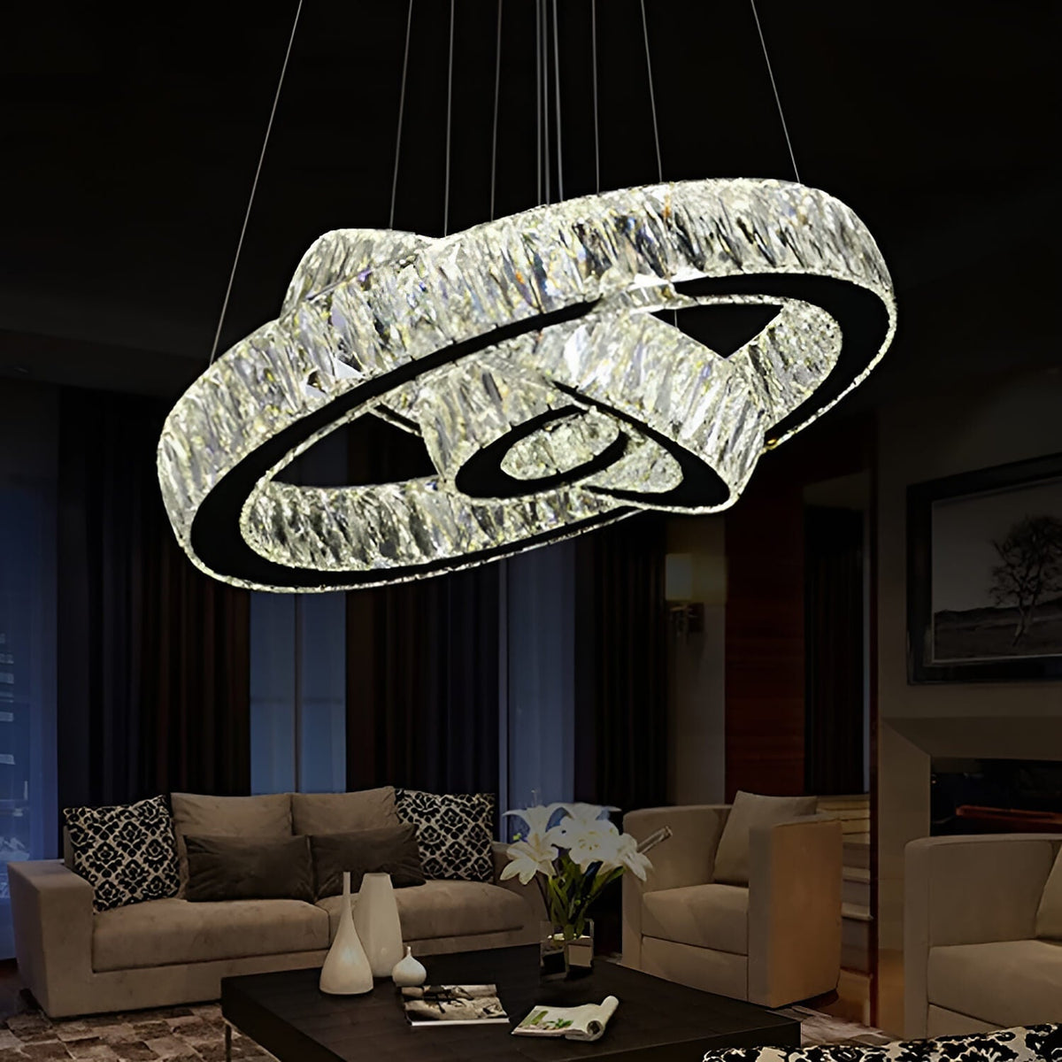 Lustre Anneau Cristal Argenté