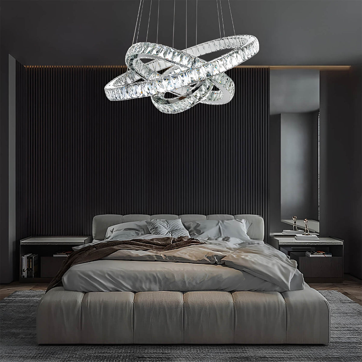 Lustre Anneau Cristal Argenté