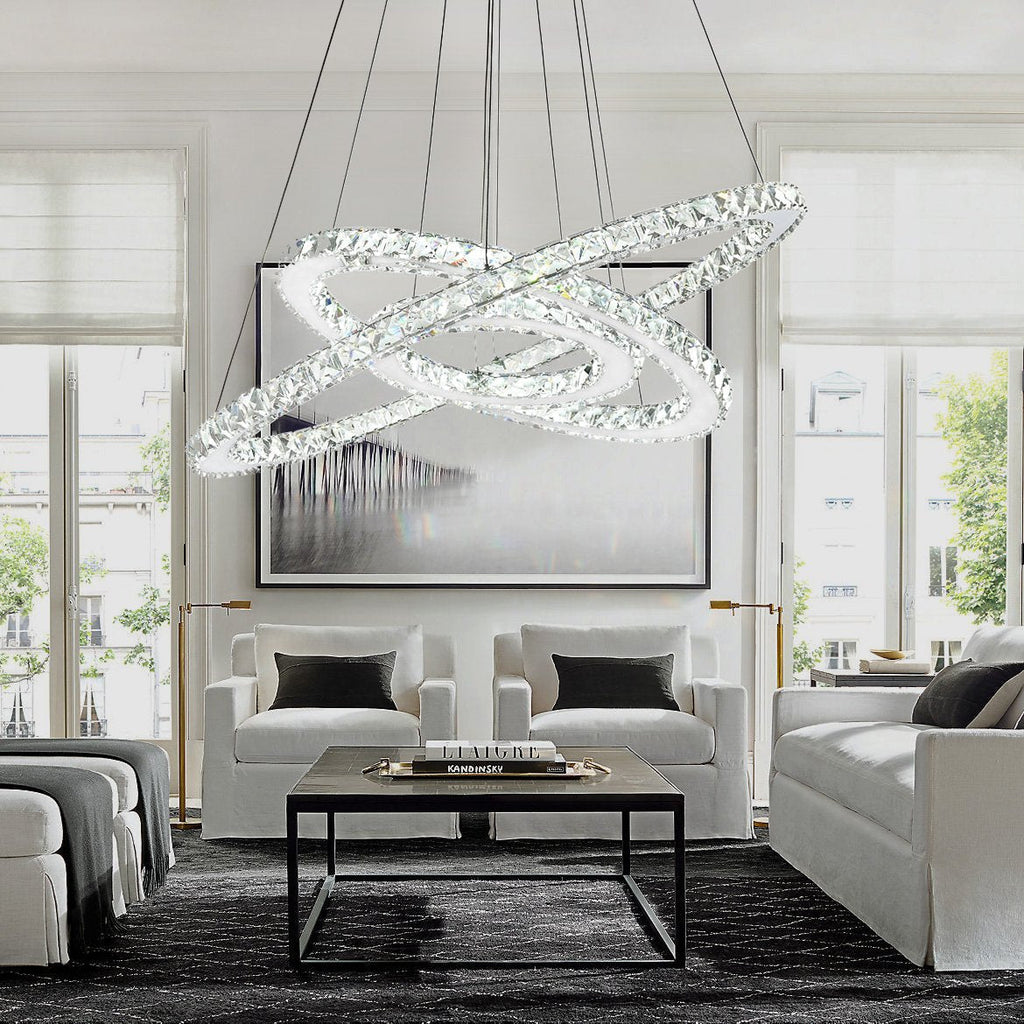 Lustre Rectangulaire Cristal Argenté Anneau