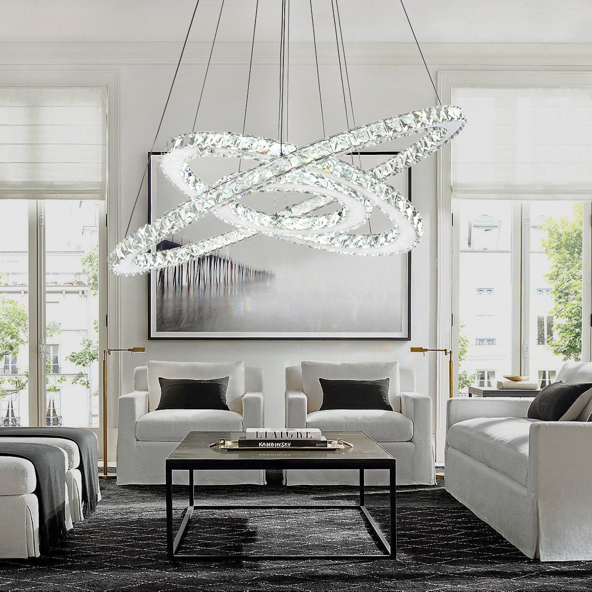 Lustre Rectangulaire Cristal Argenté Anneau