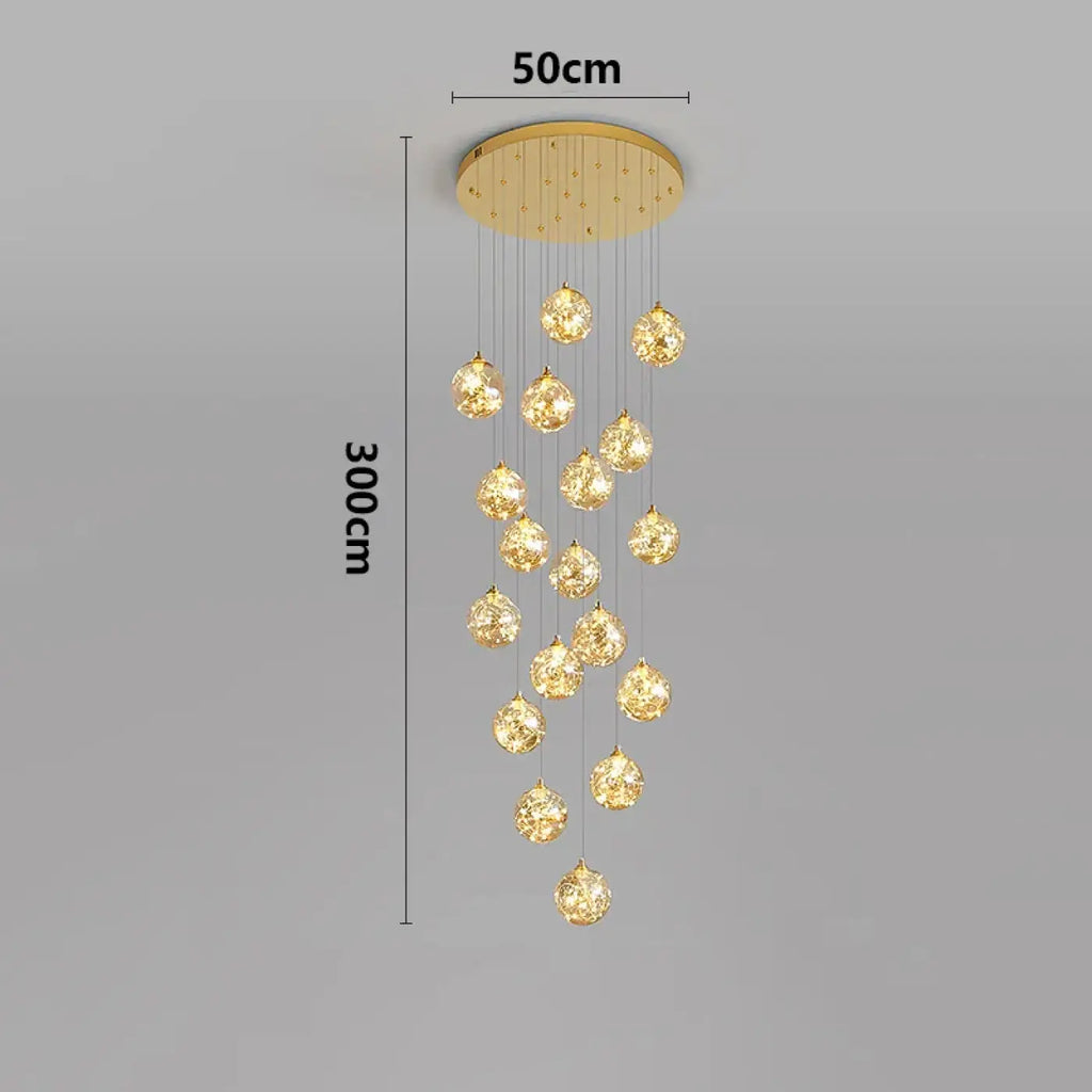 Suspension Cascade LED Dorée pour Escalier