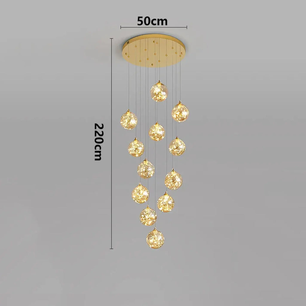 Suspension Cascade LED Dorée pour Escalier