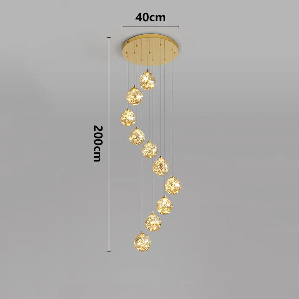 Suspension Cascade LED Dorée pour Escalier