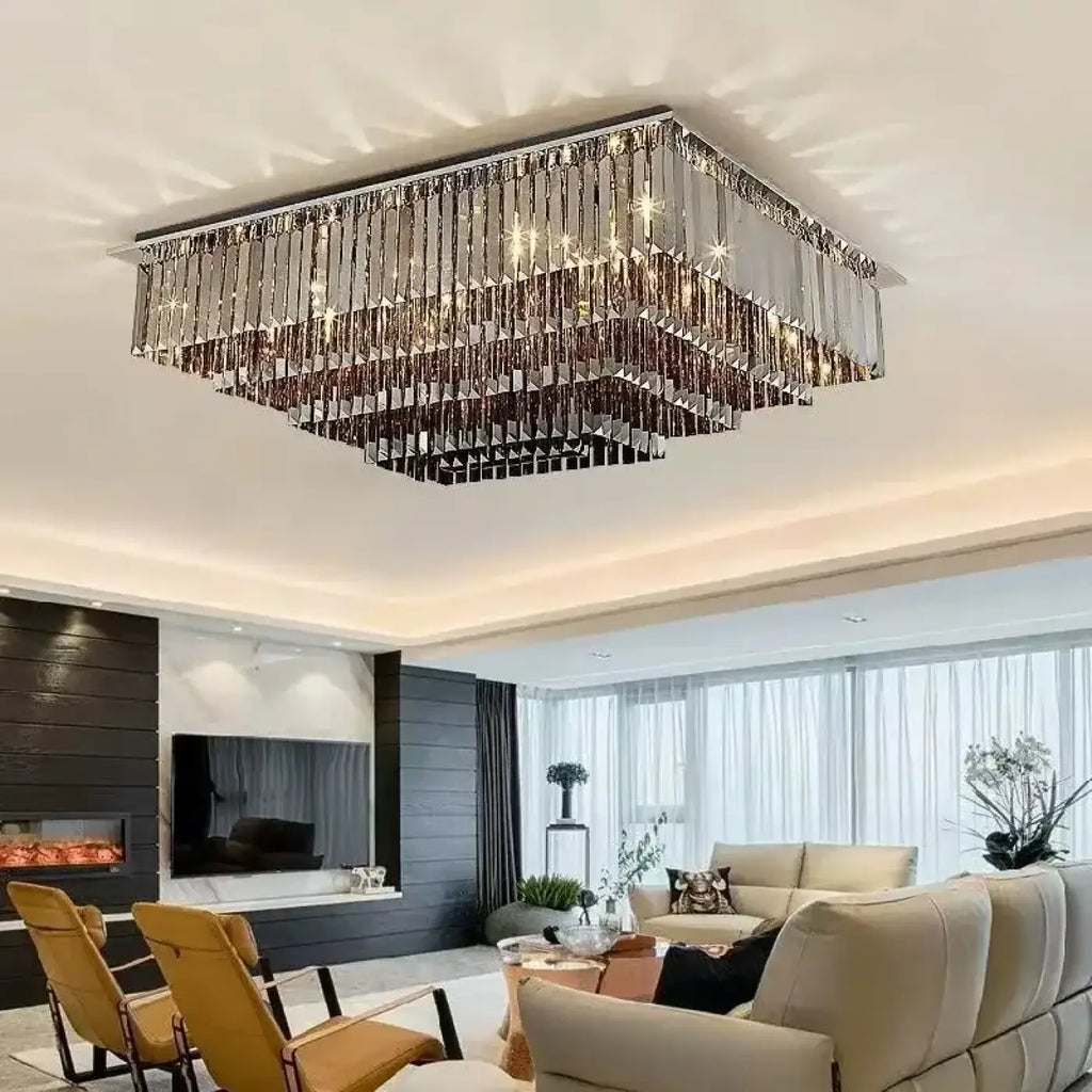 Plafonnier Carré Cristal Doré