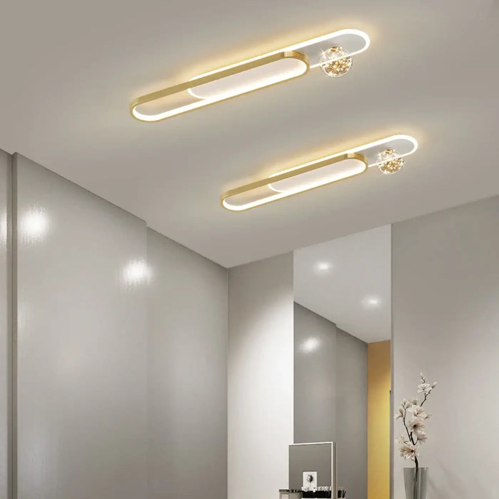 Plafonnier LED Ovale Doré avec Cristal