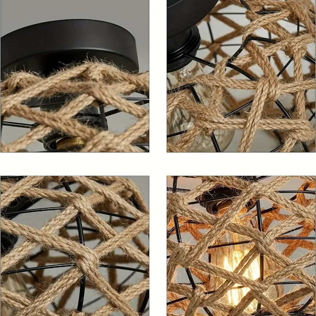 Plafonnier Rustique en Corde et Métal Naturel