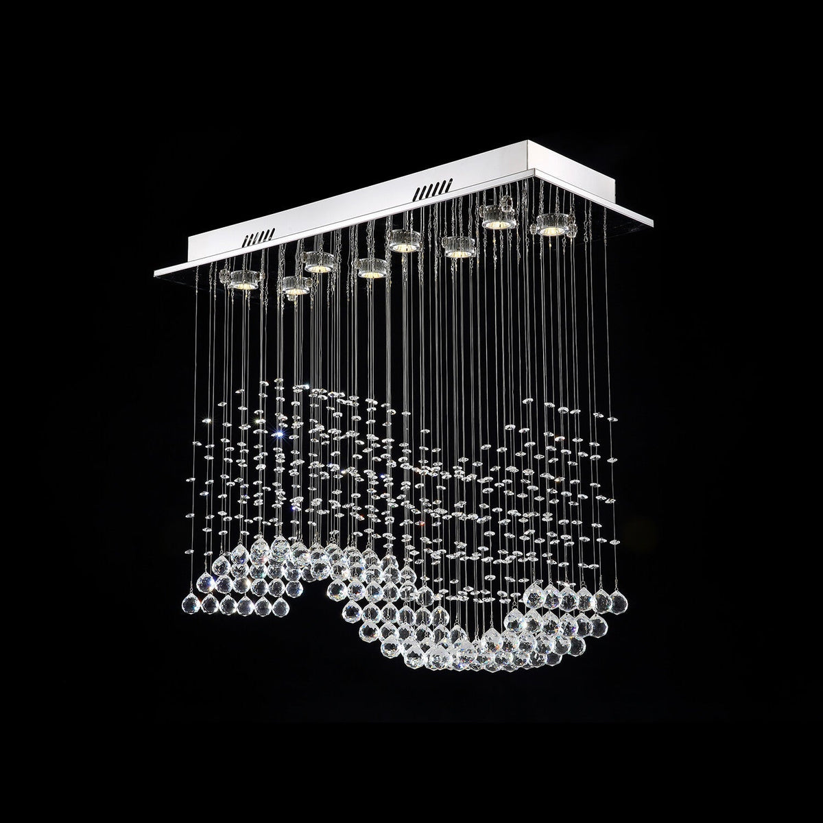 Lustre Rectangulaire Cristal Argenté Vague
