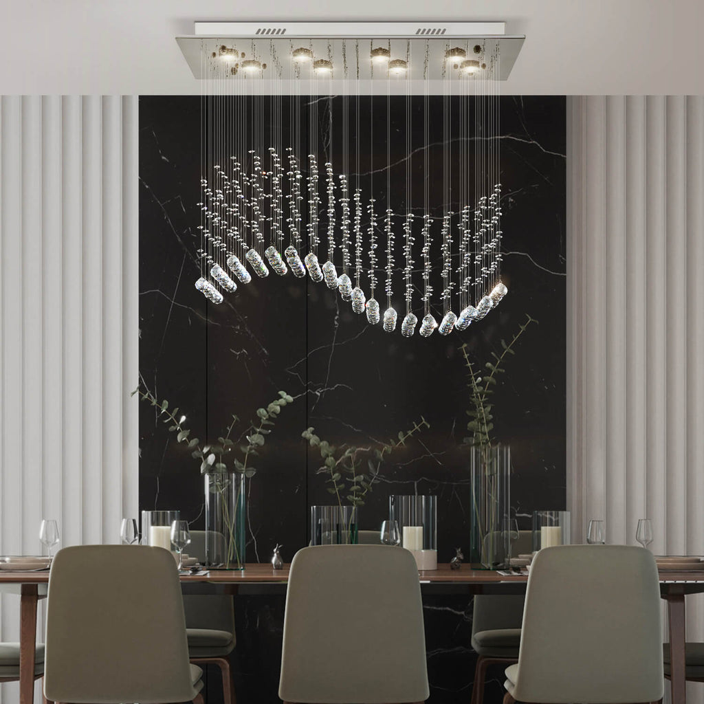 Lustre Rectangulaire Cristal Argenté Vague