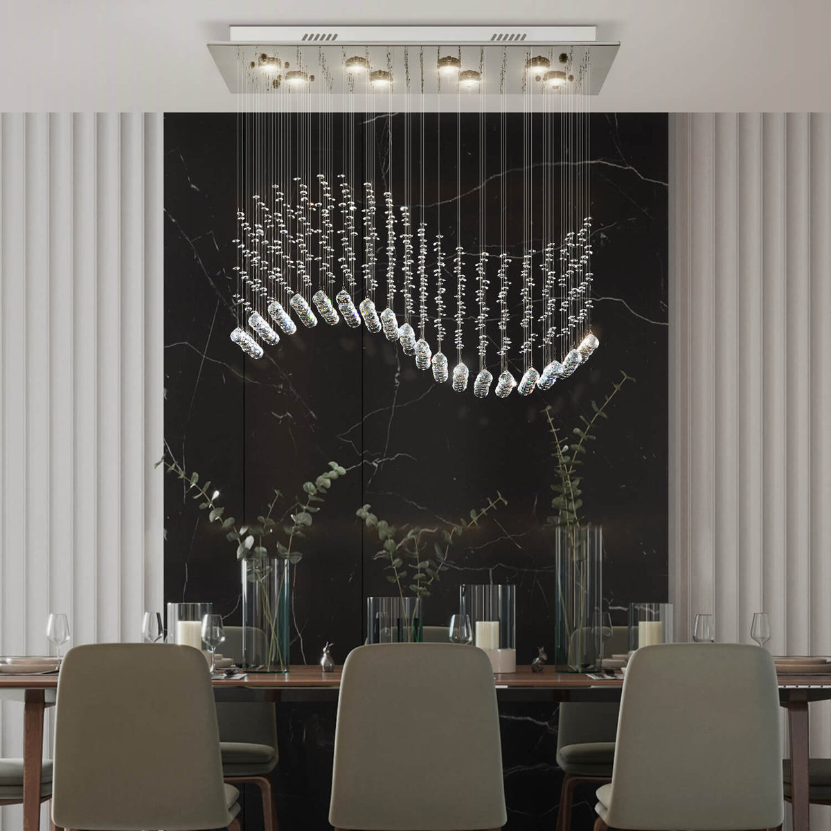 Lustre Rectangulaire Cristal Argenté Vague