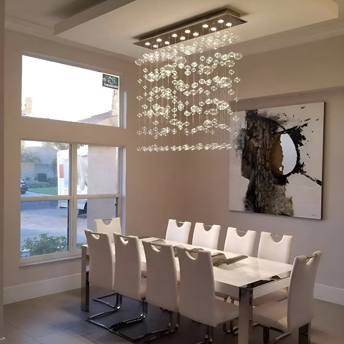 Lustre Rectangulaire Cristal Salle à Manger 8 Lumières