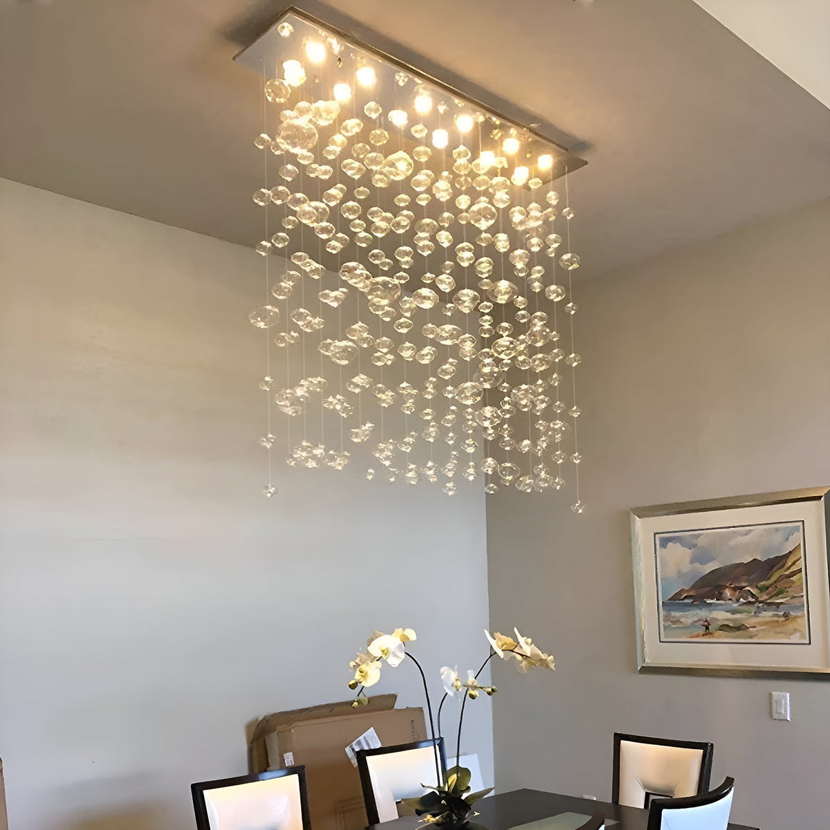 Lustre Rectangulaire Cristal Salle à Manger 8 Lumières