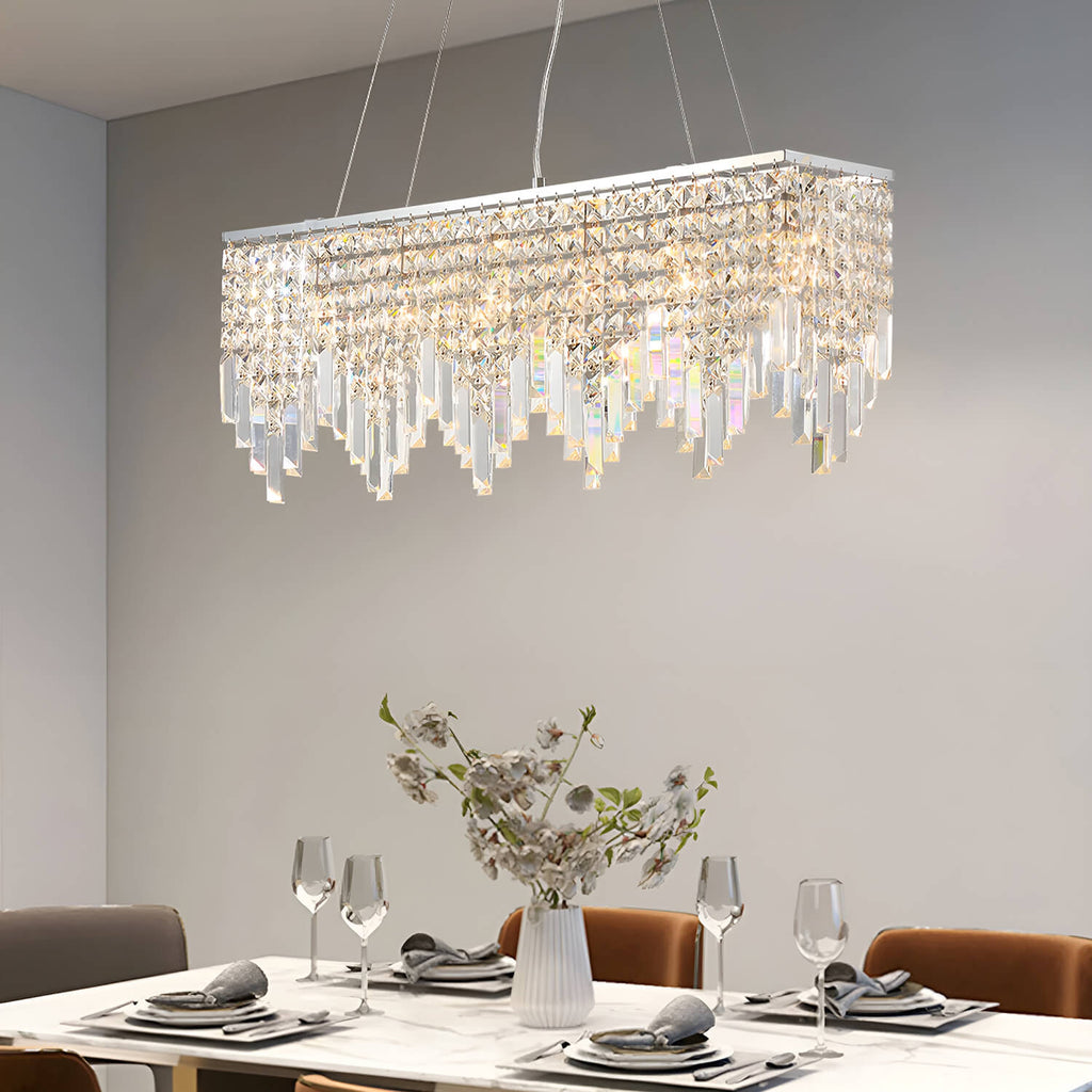 Lustre Rectangulaire Cristal Argenté 4 Lumières