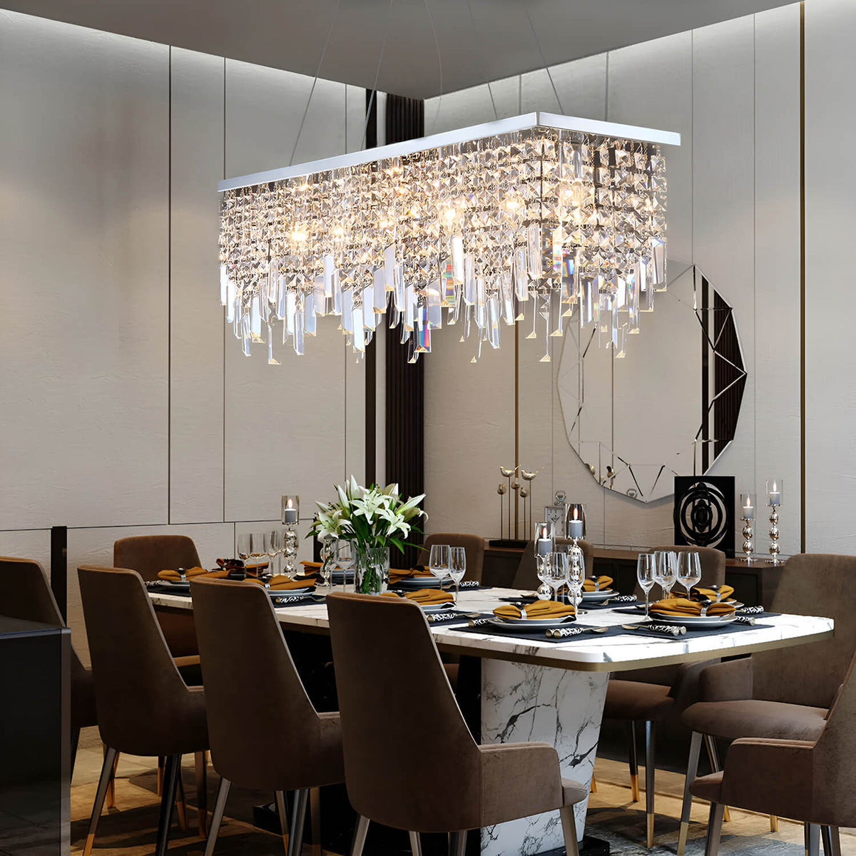 Lustre Rectangulaire Cristal Argenté 4 Lumières