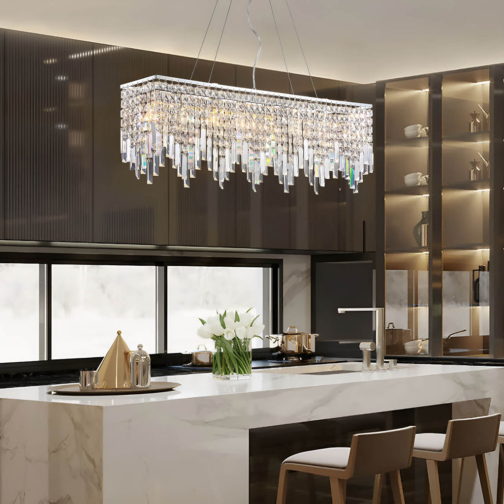 Lustre Rectangulaire Cristal Argenté 4 Lumières