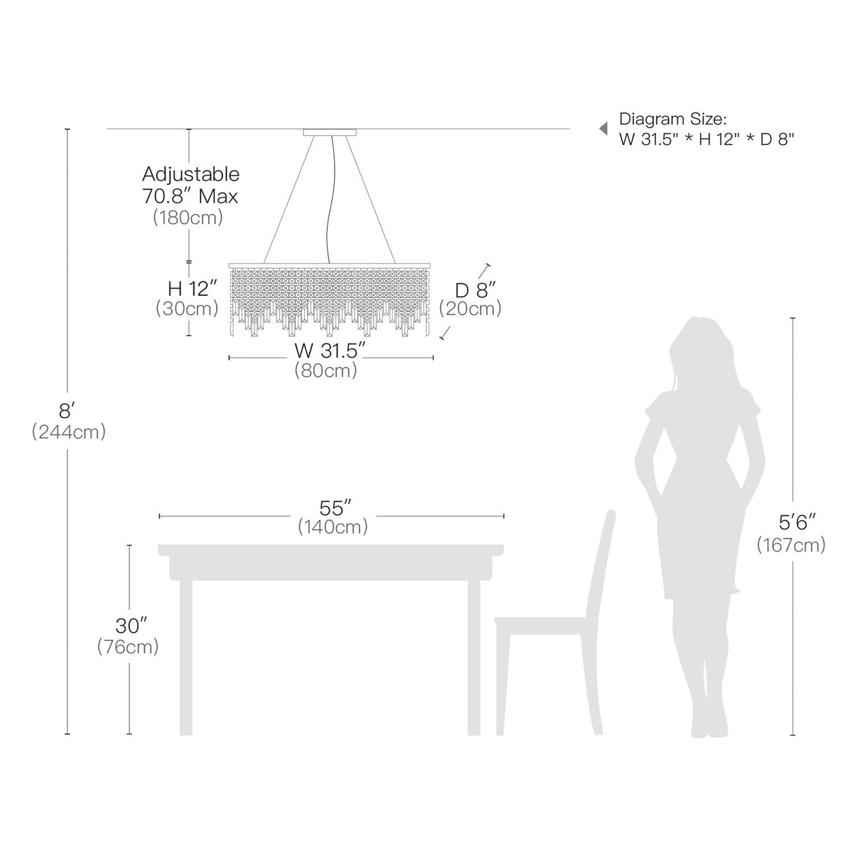 Lustre Rectangulaire Cristal Argenté 4 Lumières