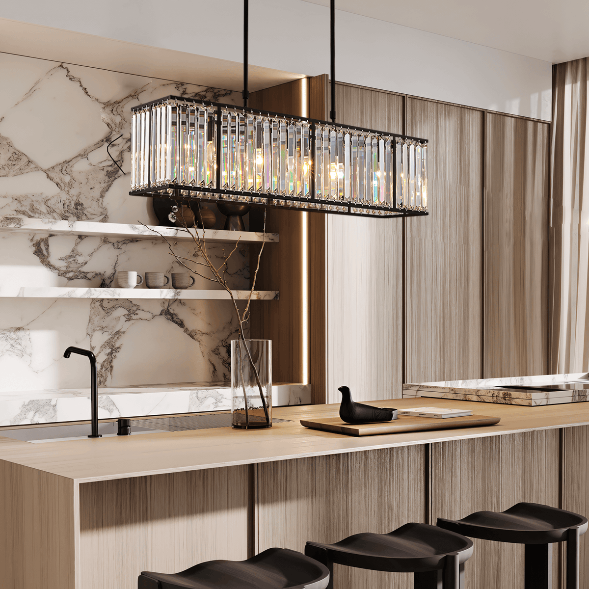 Lustre Rectangulaire Cristal Noir