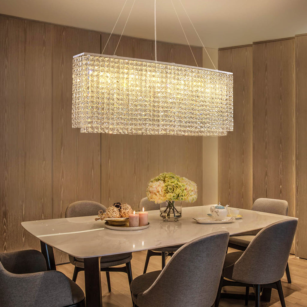 Lustre Rectangulaire Cristal Argenté Salle à Manger