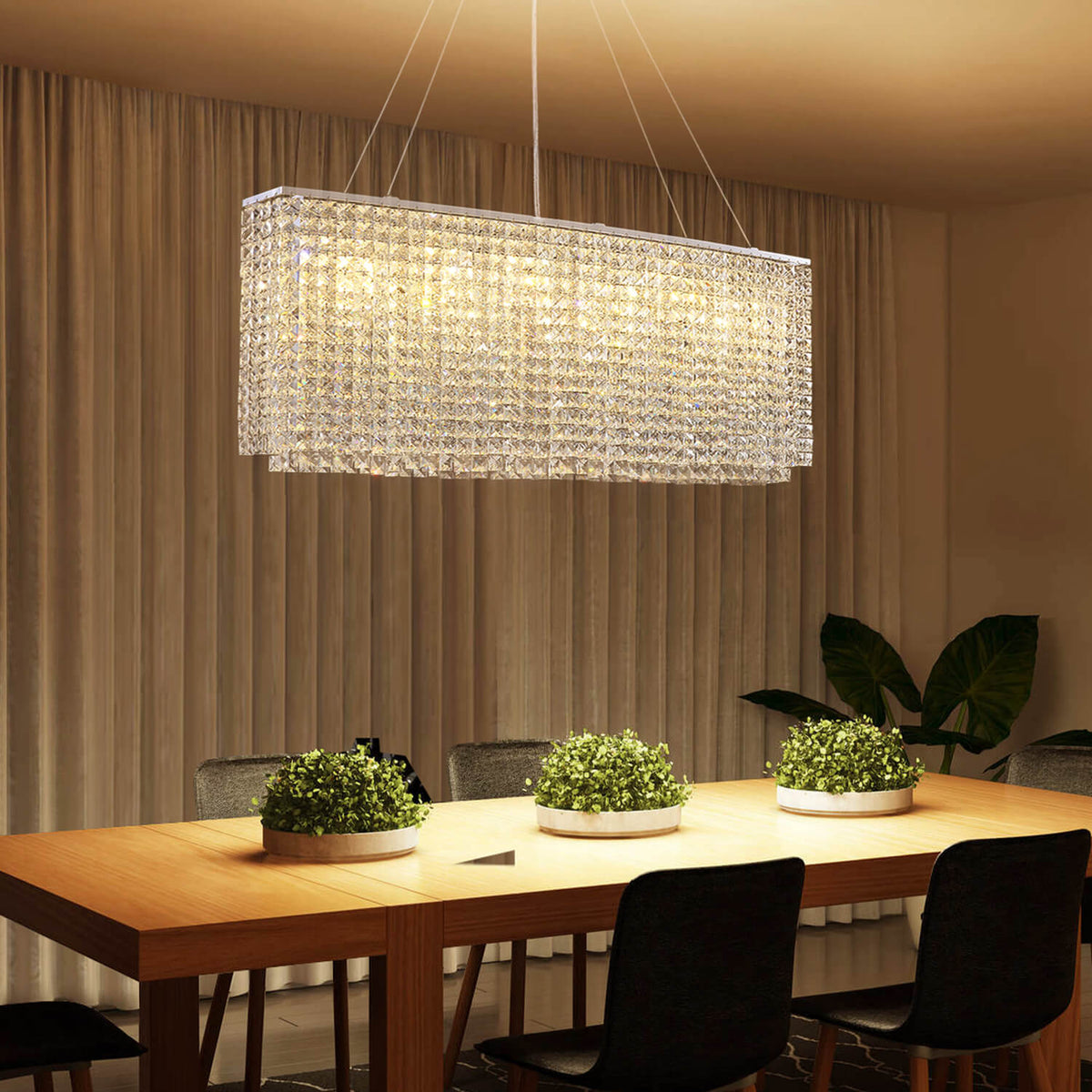 Lustre Rectangulaire Cristal Argenté Salle à Manger