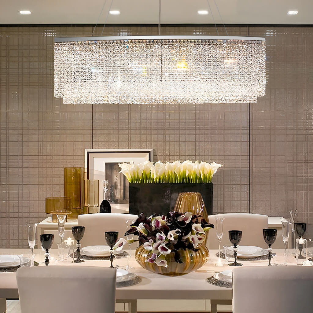 Lustre Rectangulaire Cristal Argenté Salle à Manger
